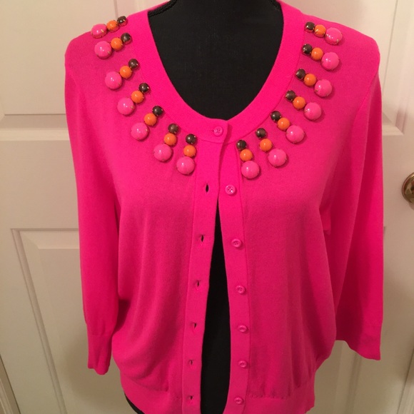 KATE SPADE NWT AUTHENTIC ‘RIO EMBELLISHED CARDIGAN’ PINK SWEATER
